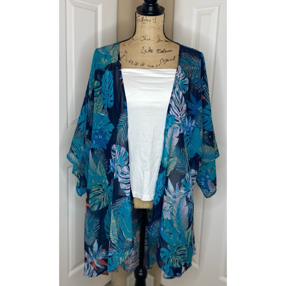 MUDD- Blue Tropical Kimono Cardigan size Large‎